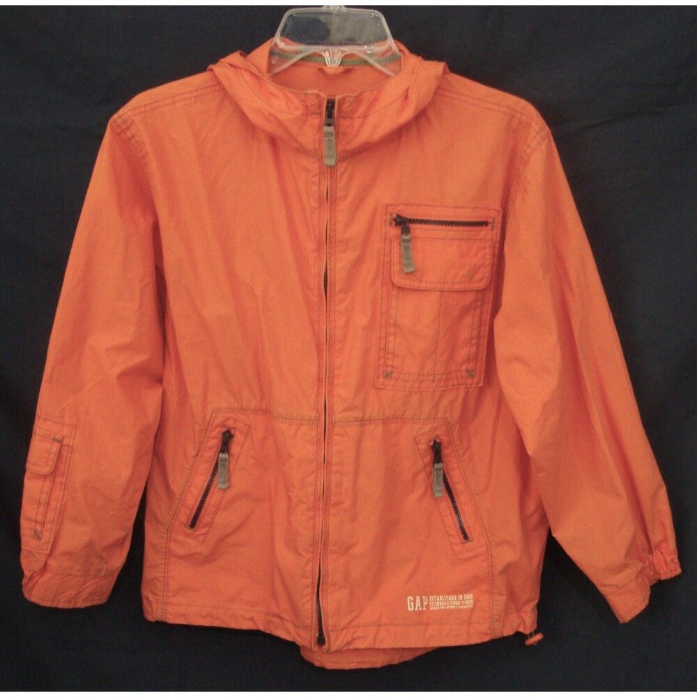 GAP Kids Windbreaker Jacket Zip Front Large 10 Easy to See Orange Cotton